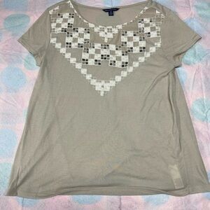 American Eagle Outfitters Embroidered cap sleeve t-shirt for women